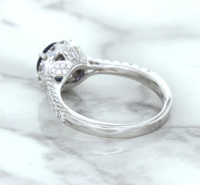 Load image into Gallery viewer, 1.82ct Round Blue Sapphire Ring with Diamond Halo in 18K White Gold