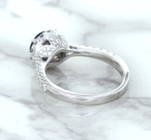 Load image into Gallery viewer, 1.82ct Round Blue Sapphire Ring with Diamond Halo in 18K White Gold