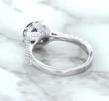 Load image into Gallery viewer, 1.82ct Round Blue Sapphire Ring with Diamond Halo in 18K White Gold