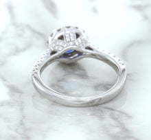 Load image into Gallery viewer, 1.82ct Round Blue Sapphire Ring with Diamond Halo in 18K White Gold