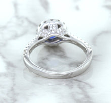 Load image into Gallery viewer, 1.82ct Round Blue Sapphire Ring with Diamond Halo in 18K White Gold