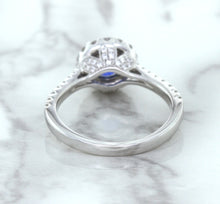 Load image into Gallery viewer, 1.82ct Round Blue Sapphire Ring with Diamond Halo in 18K White Gold