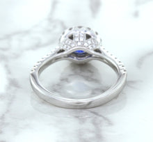 Load image into Gallery viewer, 1.82ct Round Blue Sapphire Ring with Diamond Halo in 18K White Gold