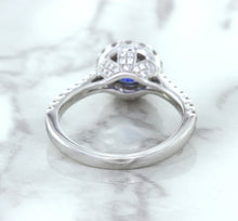 Load image into Gallery viewer, 1.82ct Round Blue Sapphire Ring with Diamond Halo in 18K White Gold