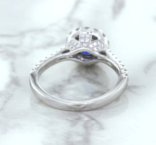 Load image into Gallery viewer, 1.82ct Round Blue Sapphire Ring with Diamond Halo in 18K White Gold