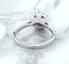 Load image into Gallery viewer, 1.82ct Round Blue Sapphire Ring with Diamond Halo in 18K White Gold