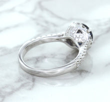 Load image into Gallery viewer, 1.82ct Round Blue Sapphire Ring with Diamond Halo in 18K White Gold