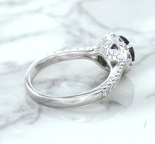 Load image into Gallery viewer, 1.82ct Round Blue Sapphire Ring with Diamond Halo in 18K White Gold