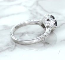 Load image into Gallery viewer, 1.82ct Round Blue Sapphire Ring with Diamond Halo in 18K White Gold
