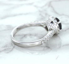 Load image into Gallery viewer, 1.82ct Round Blue Sapphire Ring with Diamond Halo in 18K White Gold
