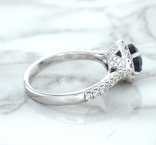 Load image into Gallery viewer, 1.82ct Round Blue Sapphire Ring with Diamond Halo in 18K White Gold