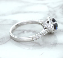 Load image into Gallery viewer, 1.82ct Round Blue Sapphire Ring with Diamond Halo in 18K White Gold