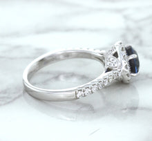 Load image into Gallery viewer, 1.82ct Round Blue Sapphire Ring with Diamond Halo in 18K White Gold