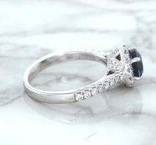 Load image into Gallery viewer, 1.82ct Round Blue Sapphire Ring with Diamond Halo in 18K White Gold