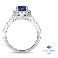 Load image into Gallery viewer, 1.82ct Round Blue Sapphire Ring with Diamond Halo in 18K White Gold