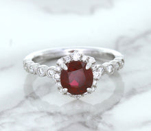 Load image into Gallery viewer, 1.75ct Unheated GIA Certified Round Ruby Ring with Diamond Halo in 18K White Gold