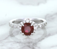 Load image into Gallery viewer, 1.75ct Unheated GIA Certified Round Ruby Ring with Diamond Halo in 18K White Gold