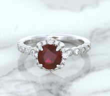 Load image into Gallery viewer, 1.75ct Unheated GIA Certified Round Ruby Ring with Diamond Halo in 18K White Gold