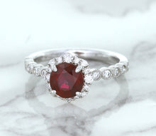 Load image into Gallery viewer, 1.75ct Unheated GIA Certified Round Ruby Ring with Diamond Halo in 18K White Gold