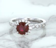 Load image into Gallery viewer, 1.75ct Unheated GIA Certified Round Ruby Ring with Diamond Halo in 18K White Gold