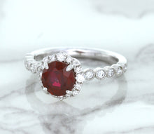 Load image into Gallery viewer, 1.75ct Unheated GIA Certified Round Ruby Ring with Diamond Halo in 18K White Gold