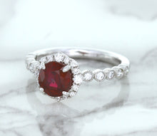 Load image into Gallery viewer, 1.75ct Unheated GIA Certified Round Ruby Ring with Diamond Halo in 18K White Gold