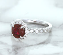 Load image into Gallery viewer, 1.75ct Unheated GIA Certified Round Ruby Ring with Diamond Halo in 18K White Gold