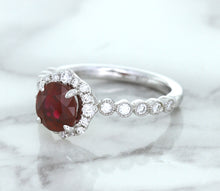 Load image into Gallery viewer, 1.75ct Unheated GIA Certified Round Ruby Ring with Diamond Halo in 18K White Gold