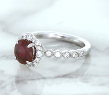 Load image into Gallery viewer, 1.75ct Unheated GIA Certified Round Ruby Ring with Diamond Halo in 18K White Gold