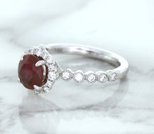 Load image into Gallery viewer, 1.75ct Unheated GIA Certified Round Ruby Ring with Diamond Halo in 18K White Gold
