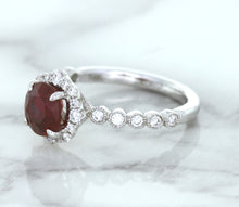 Load image into Gallery viewer, 1.75ct Unheated GIA Certified Round Ruby Ring with Diamond Halo in 18K White Gold