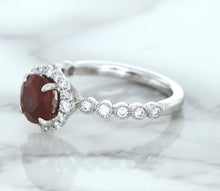 Load image into Gallery viewer, 1.75ct Unheated GIA Certified Round Ruby Ring with Diamond Halo in 18K White Gold
