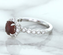 Load image into Gallery viewer, 1.75ct Unheated GIA Certified Round Ruby Ring with Diamond Halo in 18K White Gold
