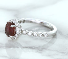 Load image into Gallery viewer, 1.75ct Unheated GIA Certified Round Ruby Ring with Diamond Halo in 18K White Gold