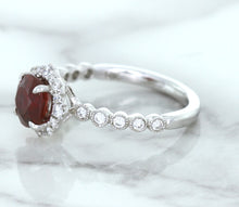 Load image into Gallery viewer, 1.75ct Unheated GIA Certified Round Ruby Ring with Diamond Halo in 18K White Gold