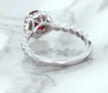 Load image into Gallery viewer, 1.75ct Unheated GIA Certified Round Ruby Ring with Diamond Halo in 18K White Gold