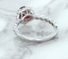 Load image into Gallery viewer, 1.75ct Unheated GIA Certified Round Ruby Ring with Diamond Halo in 18K White Gold