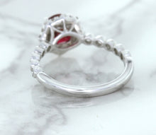 Load image into Gallery viewer, 1.75ct Unheated GIA Certified Round Ruby Ring with Diamond Halo in 18K White Gold