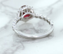 Load image into Gallery viewer, 1.75ct Unheated GIA Certified Round Ruby Ring with Diamond Halo in 18K White Gold
