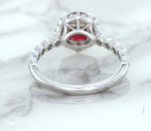 Load image into Gallery viewer, 1.75ct Unheated GIA Certified Round Ruby Ring with Diamond Halo in 18K White Gold