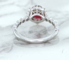 Load image into Gallery viewer, 1.75ct Unheated GIA Certified Round Ruby Ring with Diamond Halo in 18K White Gold