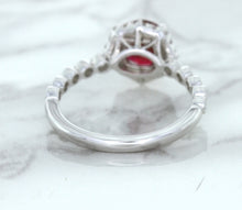 Load image into Gallery viewer, 1.75ct Unheated GIA Certified Round Ruby Ring with Diamond Halo in 18K White Gold