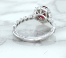 Load image into Gallery viewer, 1.75ct Unheated GIA Certified Round Ruby Ring with Diamond Halo in 18K White Gold