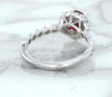 Load image into Gallery viewer, 1.75ct Unheated GIA Certified Round Ruby Ring with Diamond Halo in 18K White Gold