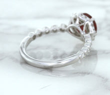 Load image into Gallery viewer, 1.75ct Unheated GIA Certified Round Ruby Ring with Diamond Halo in 18K White Gold