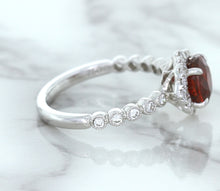 Load image into Gallery viewer, 1.75ct Unheated GIA Certified Round Ruby Ring with Diamond Halo in 18K White Gold