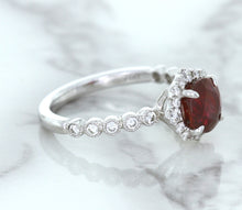 Load image into Gallery viewer, 1.75ct Unheated GIA Certified Round Ruby Ring with Diamond Halo in 18K White Gold