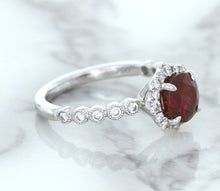 Load image into Gallery viewer, 1.75ct Unheated GIA Certified Round Ruby Ring with Diamond Halo in 18K White Gold