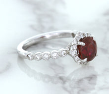 Load image into Gallery viewer, 1.75ct Unheated GIA Certified Round Ruby Ring with Diamond Halo in 18K White Gold