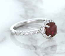 Load image into Gallery viewer, 1.75ct Unheated GIA Certified Round Ruby Ring with Diamond Halo in 18K White Gold